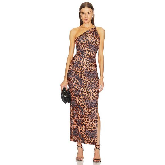 NWT Victor Glemaud Strappy One Shoulder Maxi Dress Leopard Medium Sexy 90s - Picture 2 of 13